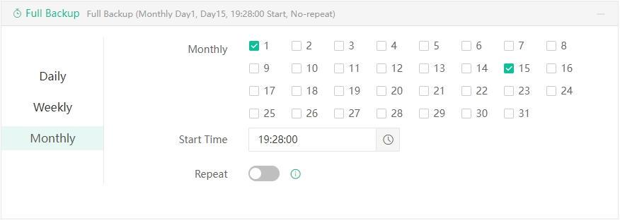 Exchange Full Backup Monthly Schedule