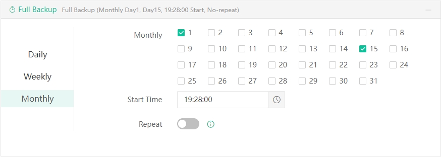 Exchange Full Backup Monthly Schedule